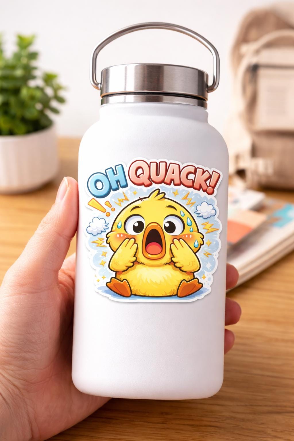 Shocked Duck Sticker, Funny Kawaii Cartoon Vinyl Decal (Water-Resistant)