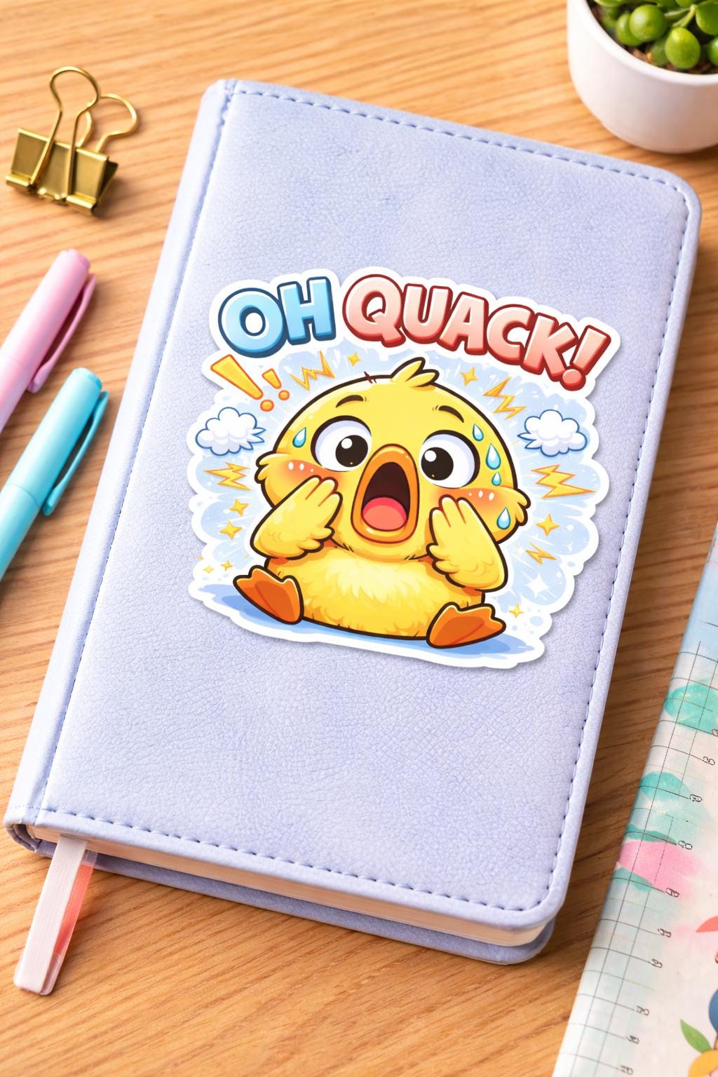 Shocked Duck Sticker, Funny Kawaii Cartoon Vinyl Decal (Water-Resistant)