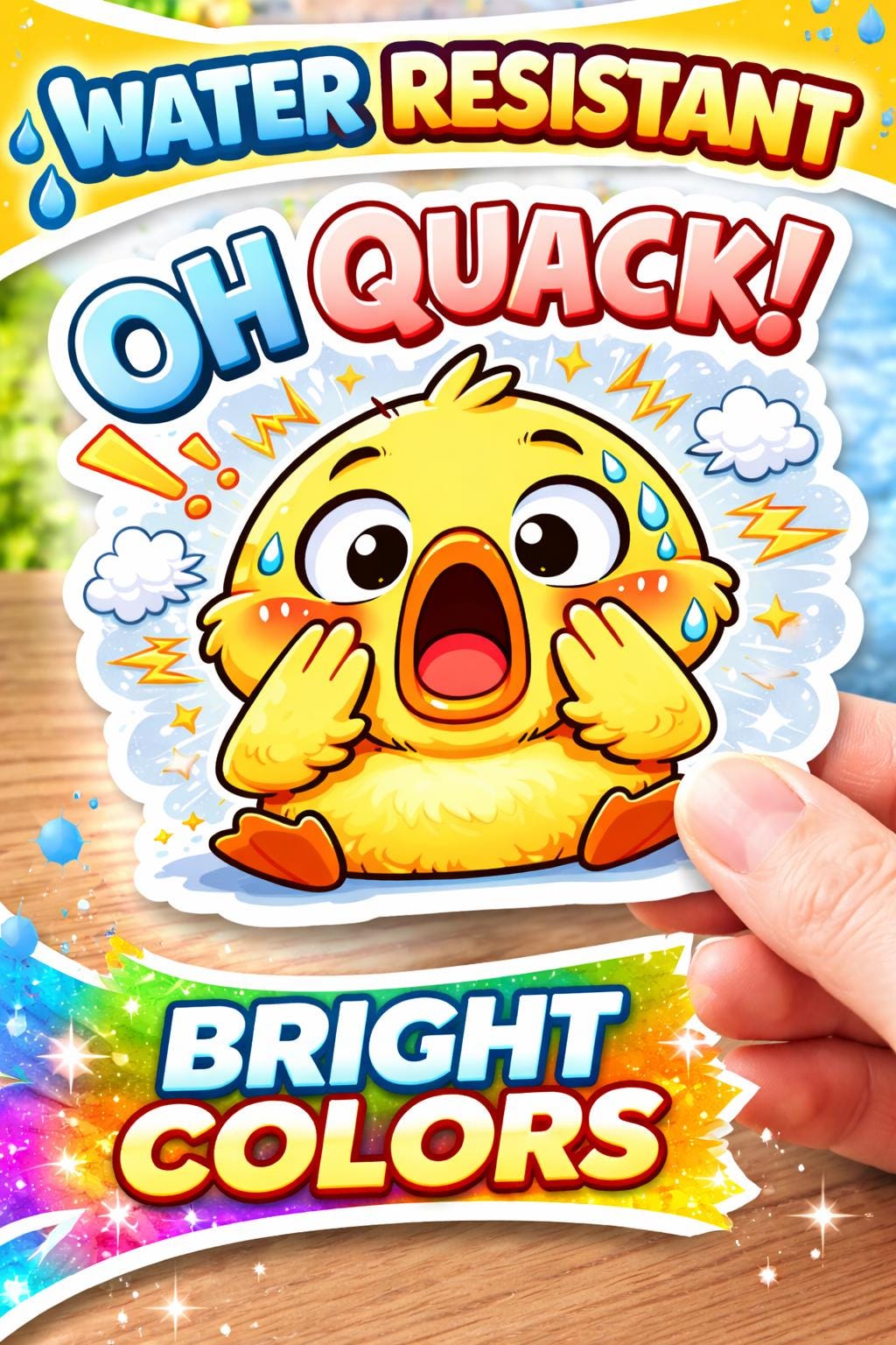 Shocked Duck Sticker, Funny Kawaii Cartoon Vinyl Decal (Water-Resistant)