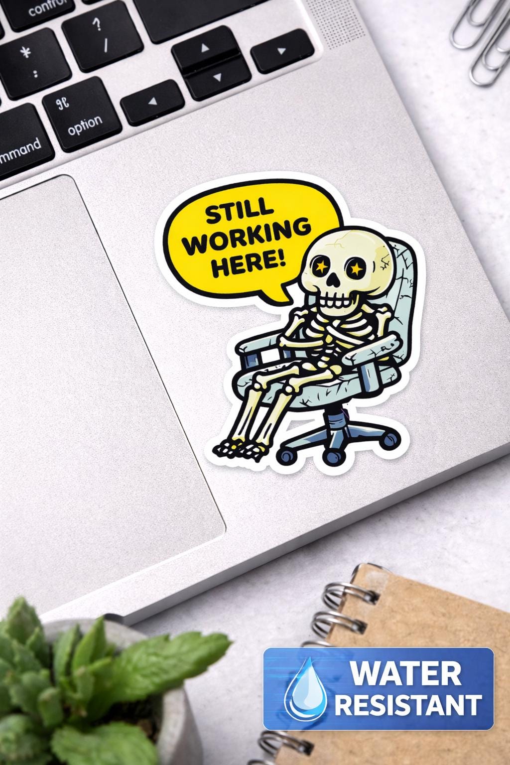 Funny Skeleton Sticker, Office Humor Decal, Burnout Work, Laptop Water Bottle Sticker