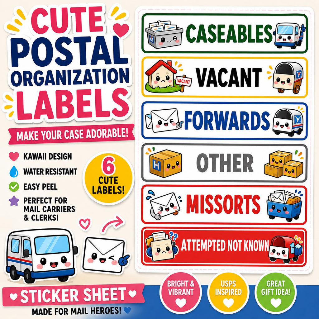 Kawaii Postal Tray Labels Stickers Mail Carrier Case Labels | USPS Organization | Caseables Forward Vacant Missorts attempted not known