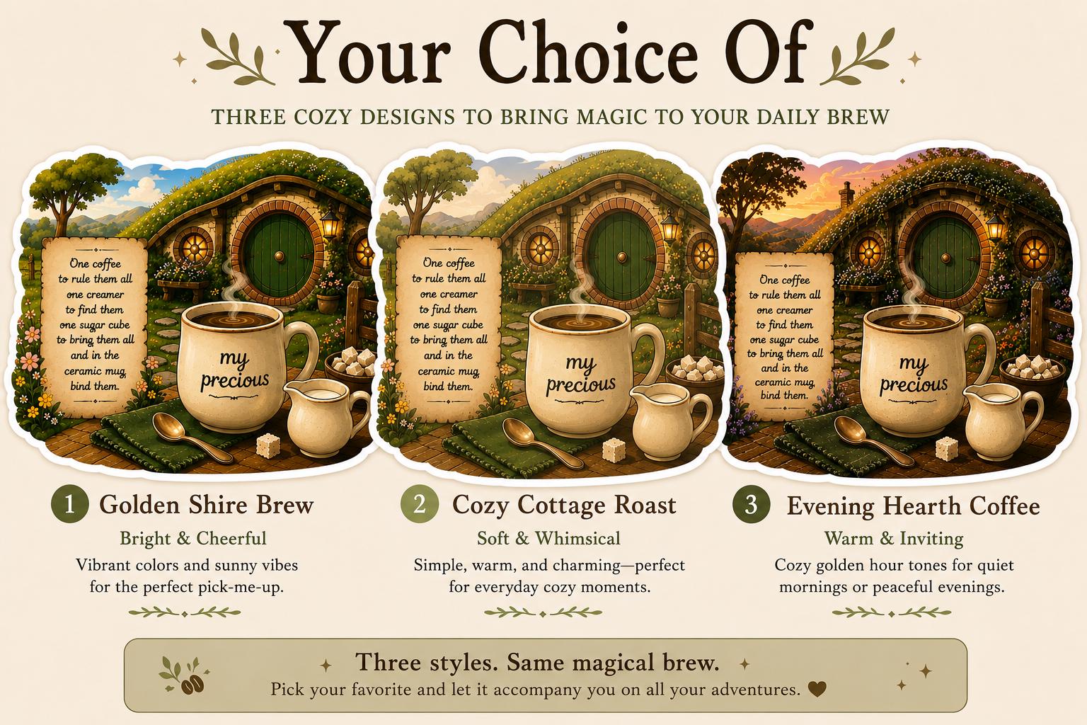 Fantasy Coffee Sticker, Cozy Cottagecore Mug Decal, Hobbitcore Vinyl Art