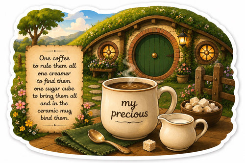 Fantasy Coffee Sticker, Cozy Cottagecore Mug Decal, Hobbitcore Vinyl Art