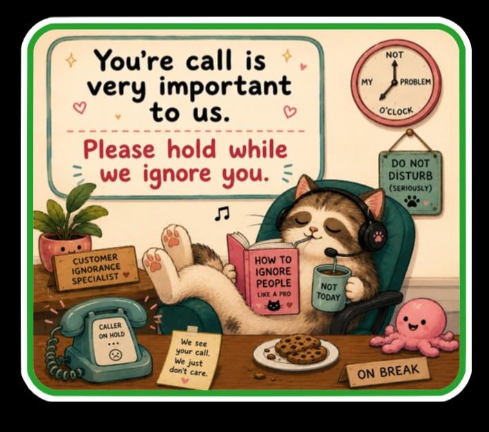 Sarcastic Cat Sticker – Office Humor Call Center Decal (Water Resistant Vinyl)