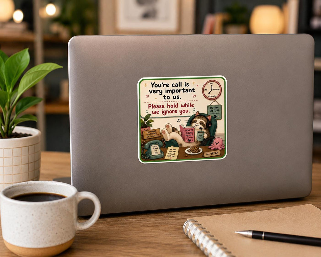 Sarcastic Cat Sticker – Office Humor Call Center Decal (Water Resistant Vinyl)