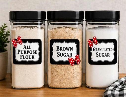 Custom Mouse Inspired Pantry Labels – Water Resistant Kitchen Organization (Set of 6)