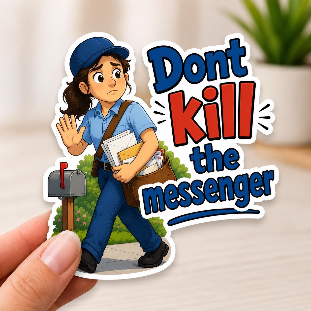 Funny Mail Carrier Vinyl Sticker Dont Kill The Messenger Decal | Postal Worker Humor | Mailman Mail Lady Gift | Laptop Water Bottle