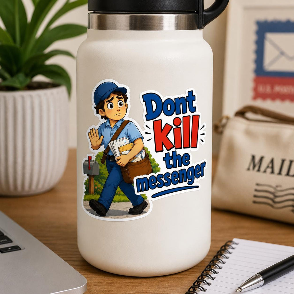 Funny Mail Carrier Vinyl Sticker Dont Kill The Messenger Decal | Postal Worker Humor | Mailman Mail Lady Gift | Laptop Water Bottle