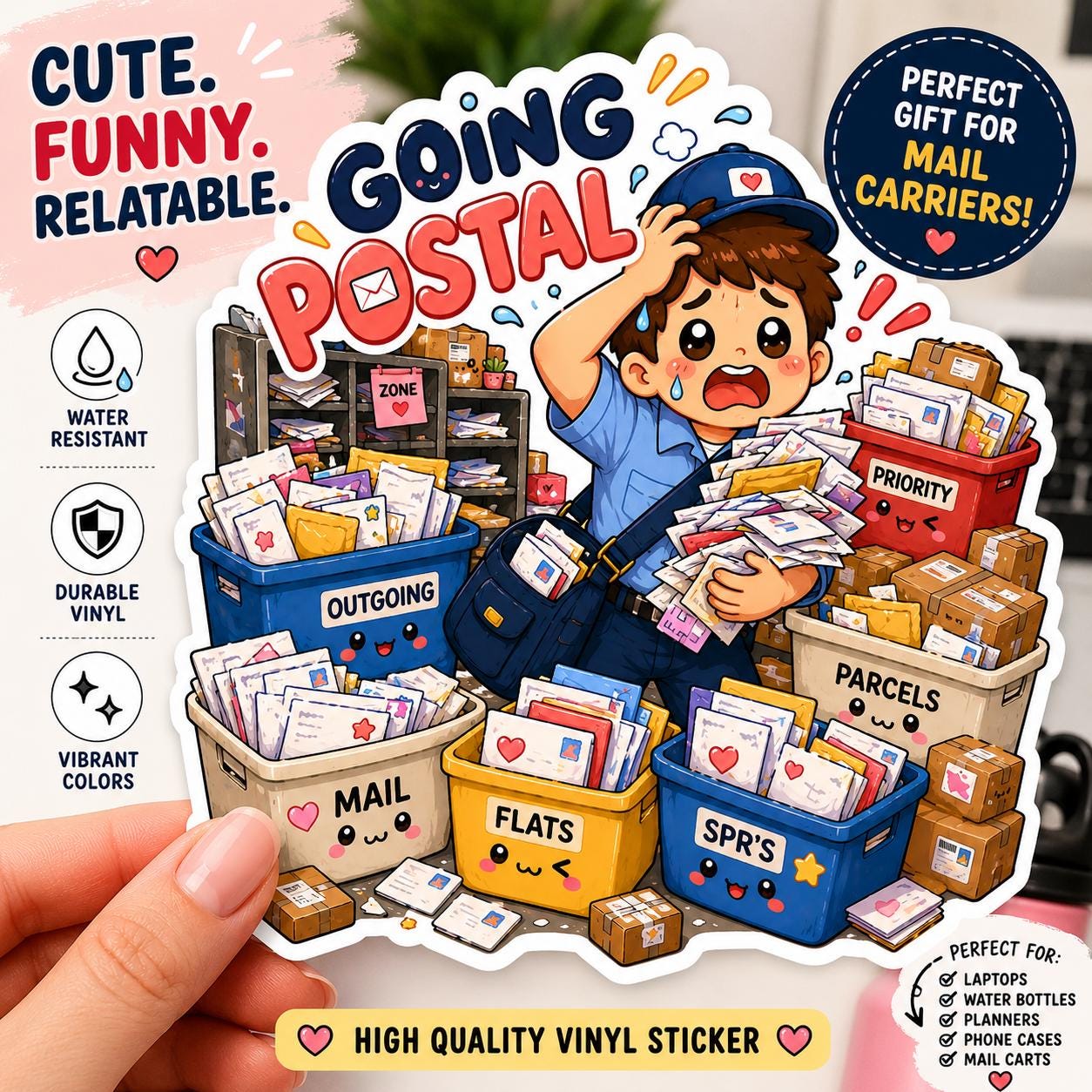 Going Postal Sticker, Funny Mail Carrier, Overwhelmed Worker Decal, Postal Humor Vinyl