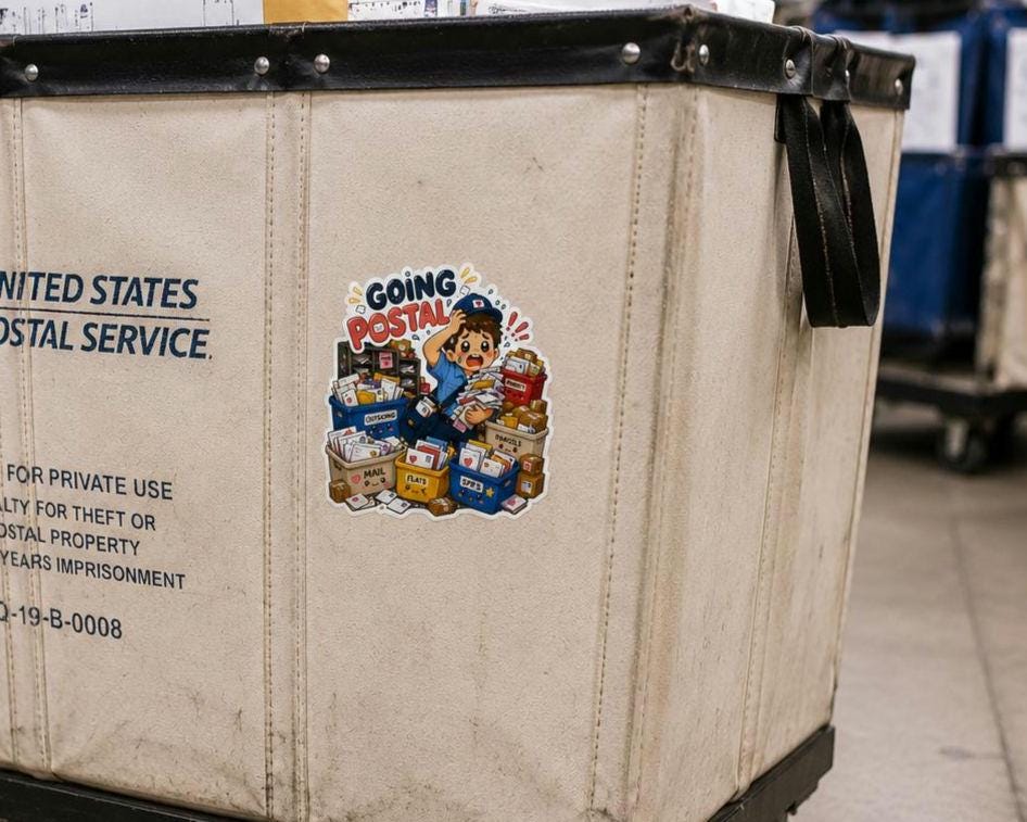 Going Postal Sticker, Funny Mail Carrier, Overwhelmed Worker Decal, Postal Humor Vinyl