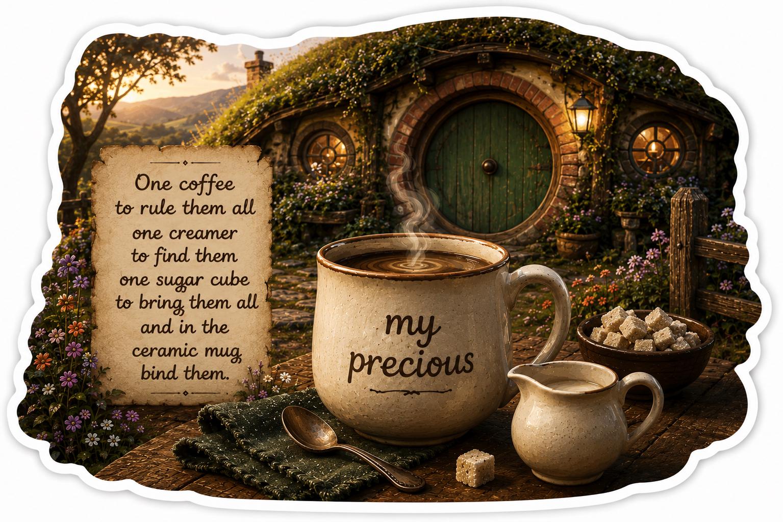Fantasy Coffee Sticker, Cozy Cottagecore Mug Decal, Hobbitcore Vinyl Art