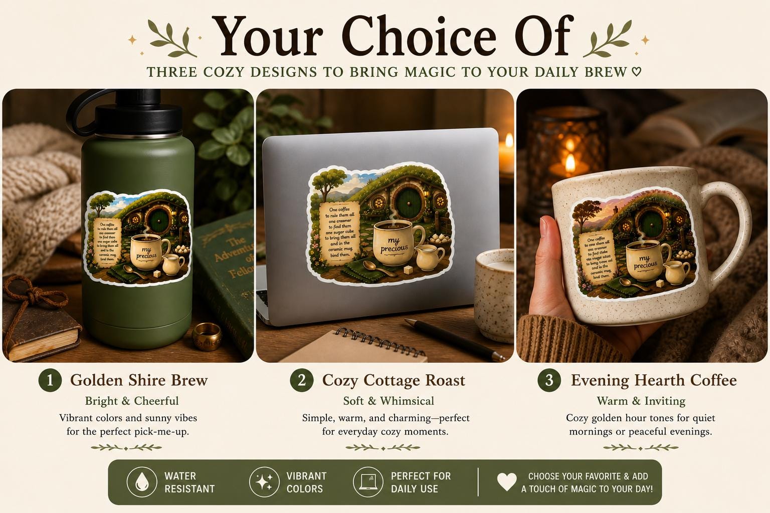 Fantasy Coffee Sticker, Cozy Cottagecore Mug Decal, Hobbitcore Vinyl Art