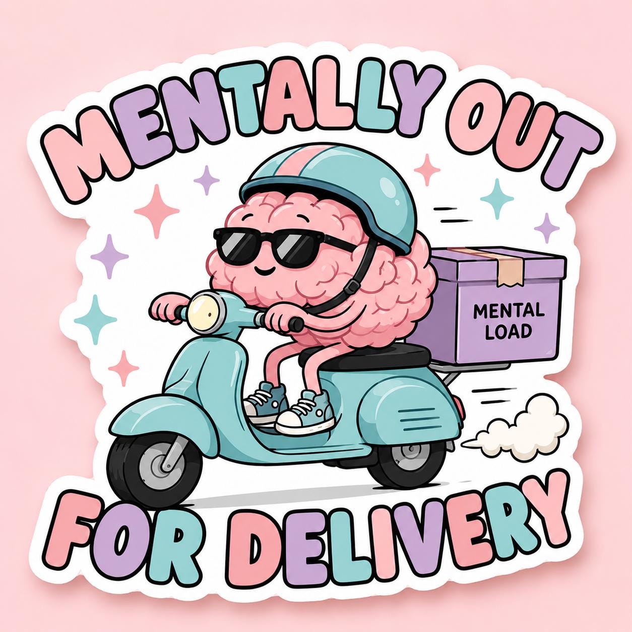 Mentally Out For Delivery Sticker, Brain Scooter Decal, ADHD Humor Laptop Sticker