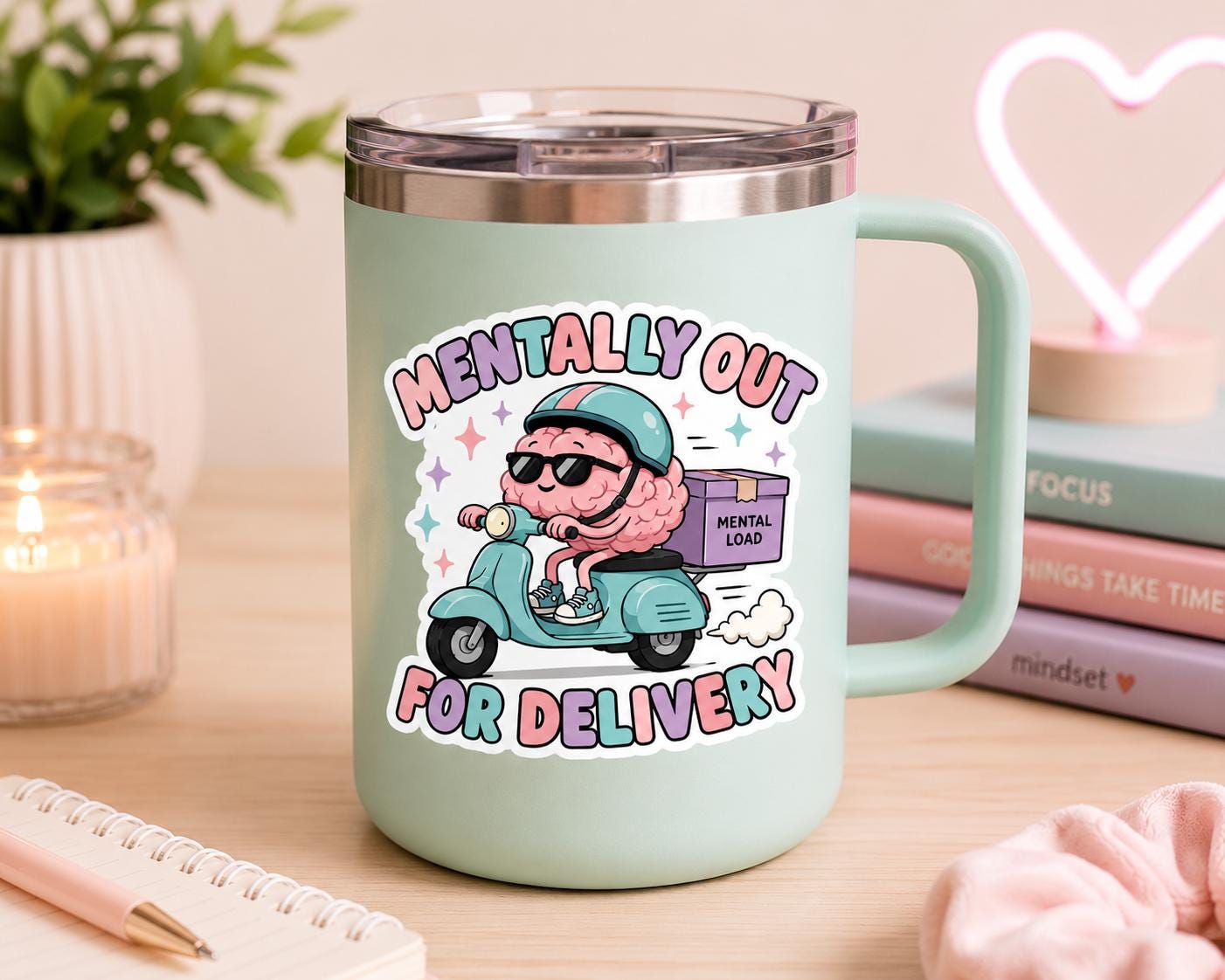 Mentally Out For Delivery Sticker, Brain Scooter Decal, ADHD Humor Laptop Sticker